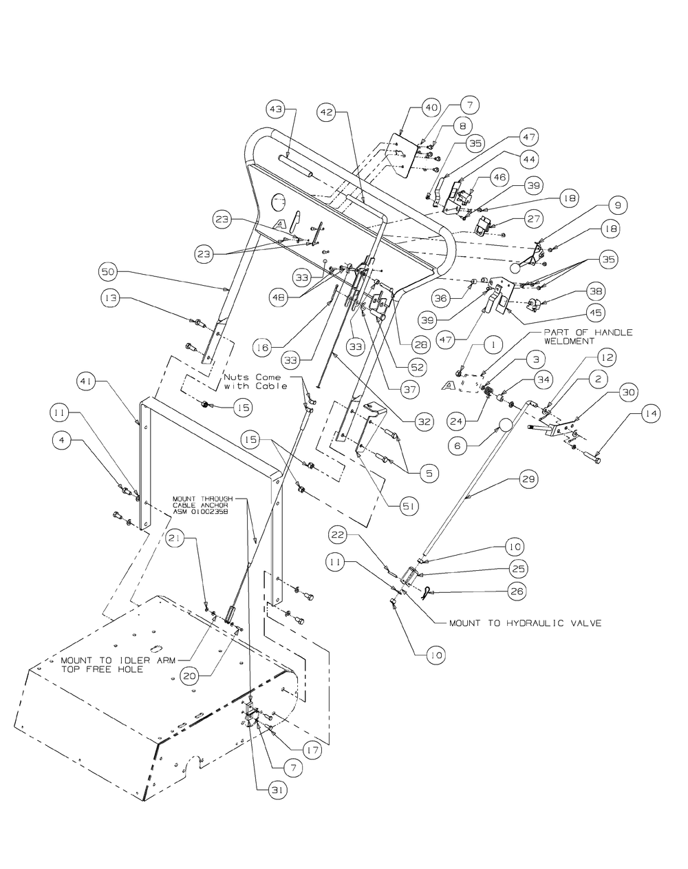 Handle Assembly Diagram and Parts List for 56A843VK 750 Cub Cadet Lawn Tractor Accessories